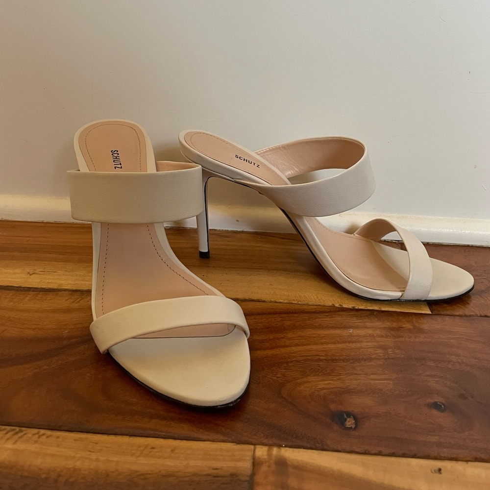SCHUTZ | Leia High-Heel Sandals | White Leather | Size 8 | Used